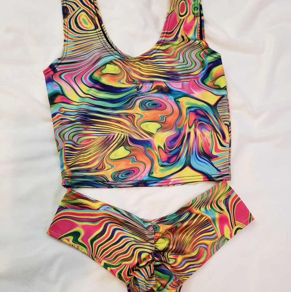 Iheartraves acid print two piece outfit